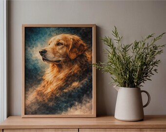 Porträtttryck av golden retriever, abstrakt hundkonst, modern husdjursdekor (digital nedladdning)