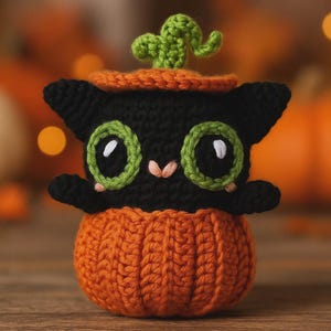 Halloween Black Cat Crochet Pattern: Amigurumi Kitten with Witch Hat (PDF Pattern)