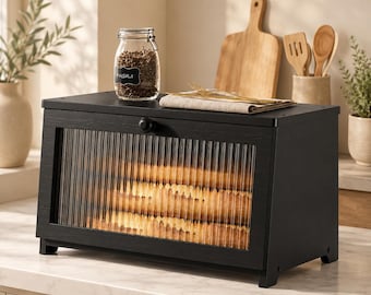 Wooden Bread Box for Kitchen Counter, Large Bread Storage Box with Viewing Window,  Countertop Bread Bin Organizer