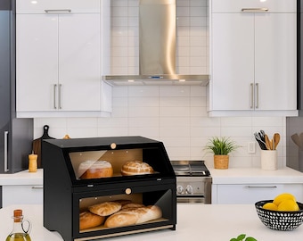 2-Layer Bamboo Bread Box: Rustic Farmhouse Kitchen Storage