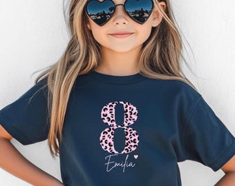 Geburtstagsshirt mit Namen für Mädchen, personalisiert, T-Shirt für Geburtstagskind, Geburtstagsgeschenk Kind, Zahl, 1 2 3 4 5 6 7 8 9 10