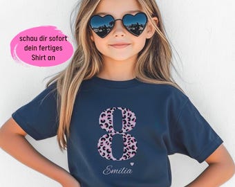 Geburtstagsshirt mit Namen für Mädchen, personalisiert, 8. Geburtstag, T-Shirt für Geburtstagskind, Geburtstagsgeschenk Kind, 8 Jahre, Zahl