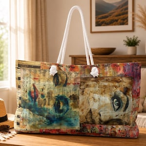 Sac week-end Echoes & Fragments | Sac de voyage artistique | Sac d'artiste en techniques mixtes | Cadeau pour mélomane | Grand sac de voyage