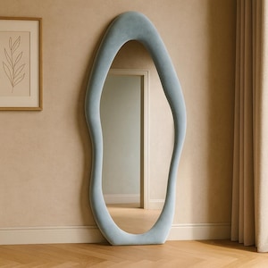 Wavy Full-Length Velvet Frame Mirror: Modern Home Decor