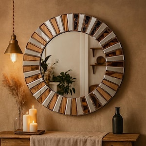 Sunburst Wall Mirror: Bronze & Silver Frame, Modern Home Decor