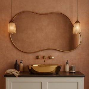 Asymmetrical Gold Wall Mirror: Modern Organic Decor (36&quot;x20&quot;)