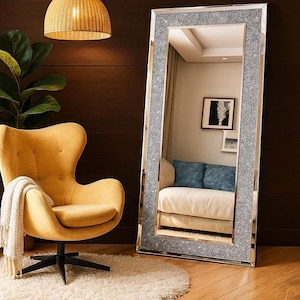 Luxury Sparkle Full Length Wall Mirror with Crystal Frame – Modern Rectangular Decorative Mirror for Living Room, Bedroom