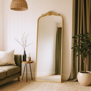 Gold Arched Floor Mirror with Ornate Baroque Frame – Vintage Style Full Length Mirror 22” x 65”