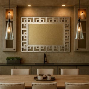 Large Greek Key Wall Mirror – Modern Rectangular Decorative Mirror 120x70cm with Elegant Geometric Frame for Home Décor