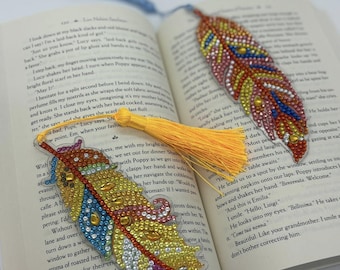 2 Feather Bookmarks – Handmade Diamond Art – Handmade Gift