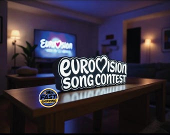 Eurovision 2026 LED-Lampe, 3D-gedrucktes Geschenk für Musikliebhaber, Geschenkidee für Musikbegeisterte, Chamäleon-Herz-Logo-Leuchte