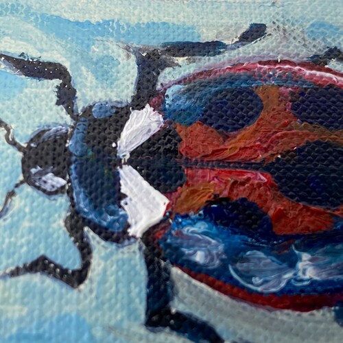Oil Painting of Little Bugs Ladybugs Spider shops Green June Beatle Rhinoceros Beatle Blue