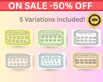Editable Punch Card Habit Tracker Canva Template | Printable Goal Tracking Cards