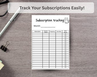 Recurring Bill Planner A4 A5 , Subscription Tracker Printable (Digital Download)