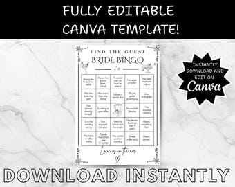 Find the Guest Bingo Printable | Bridal Shower Icebreaker Game | Wedding Party Activity Instant Download