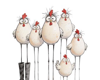 Quirky Chicken Clipart: Whimsical Hen PNG Illustrations (Digital Download)