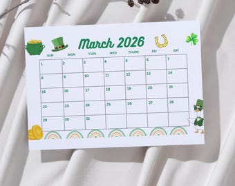 March 2026 Editable Calendar Printable | Monthly Planner for Kids School Home Office | Canva Organizer