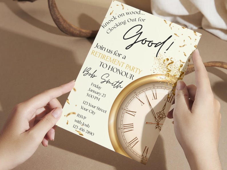 Off the Clock Retirement Party Invitation, Editable Retirement Invite ...