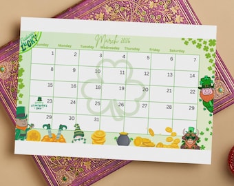 March 2026 Calendar Printable | St. Patrick's Day Gnome Planner (Digital Download)