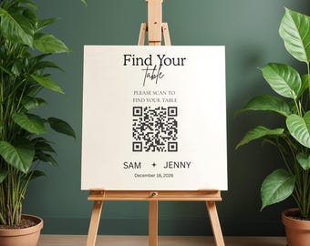 QR Code Wedding Table and Seat Minimalist design Canva Template