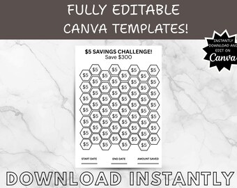 5 dollar Savings Challenge Printable | 300 dollar Money Tracker | Budget Planner PDF Digital Download