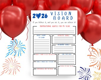 Teens Vision Board Printable | Kids New Year Goals Worksheet | Classroom & Sunday School Activity