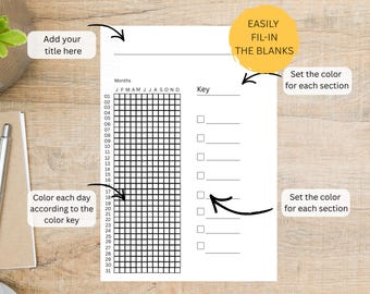 Year in Pixels Printable Fill-In-The-Blank | PNG, PDF | Dotted and No Dots | Journal Insert | 3 PDF Sizes: Letter, A4, A5