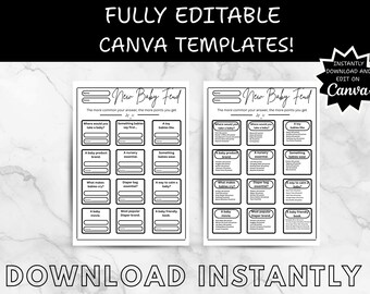 Editable Baby Feud Game Printable | Baby Shower Party Activity | Canva Template Digital Download