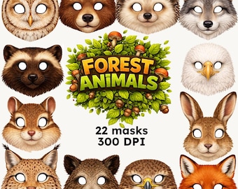 Realistische papieren maskers bosdieren – afdrukbare dierenmaskerset