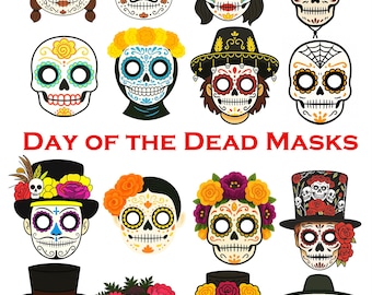 Halloween Sugar Skull Mask Printable: Día de Muertos Costume (Digital Download PNG Files)