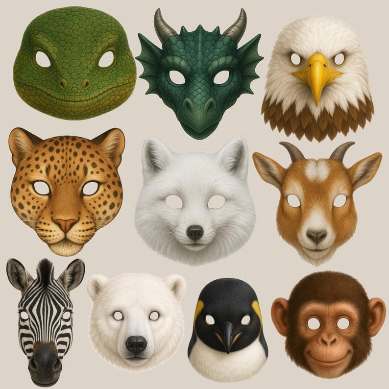 Realistic Animal Masks – Printable Party Therian Masks for Kids, 65 ...