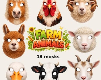 18 Realistic Farm Animals Masks Printable | Farm Theme Party, Preschool, Classroom