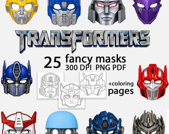 Transformers afdrukbare maskerbundel, robotfeestmaskers, cosplay rekwisieten voor kinderen, klaslokaal, instant digitale download