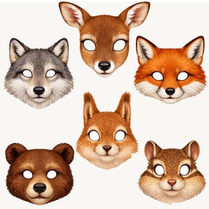 Forest Animals Paper Masks for Kids, Printable Woodland Animal Mask Set, Realistic Animal Masks, A4 PDF, Classroom Play