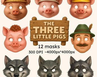 Three Little Pigs & Big Bad Wolf – Printable Masks for Kids