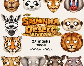Savanna and Desert Animals Masks – Digital Printable Safari Animal Masks