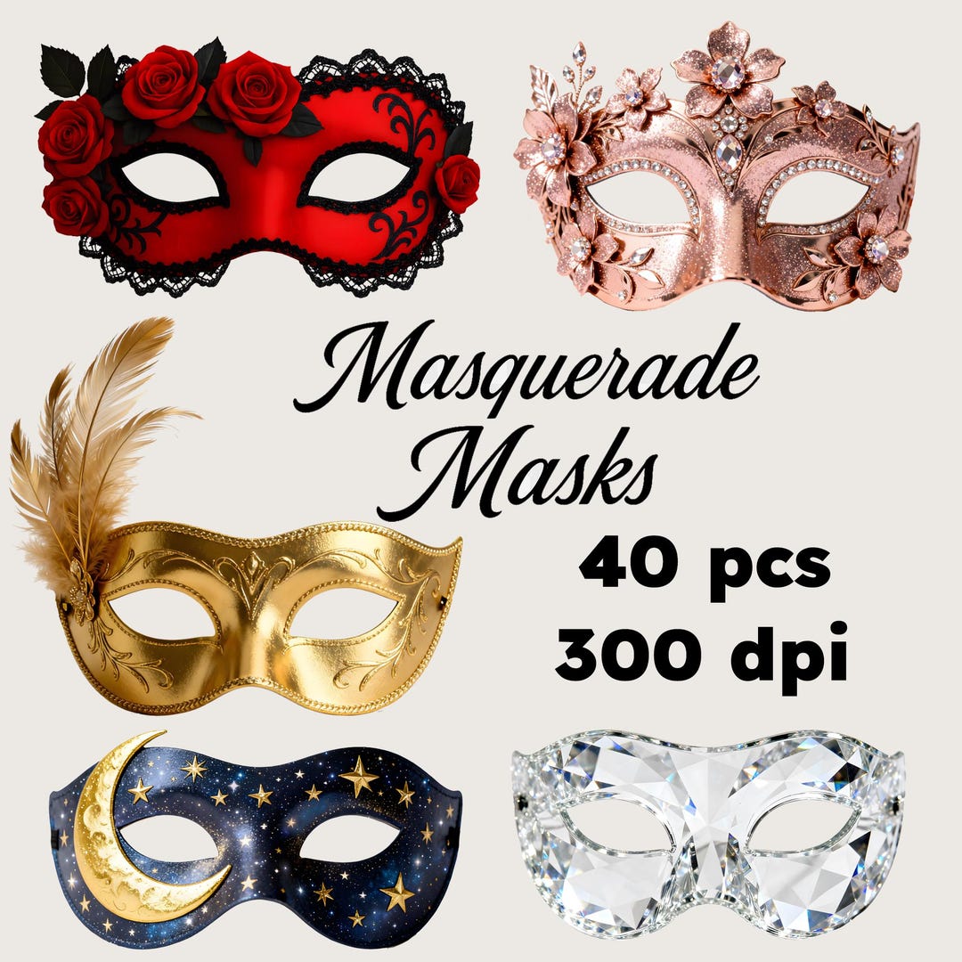 Masquerade Masks Clipart Set – 40 PNG - Etsy