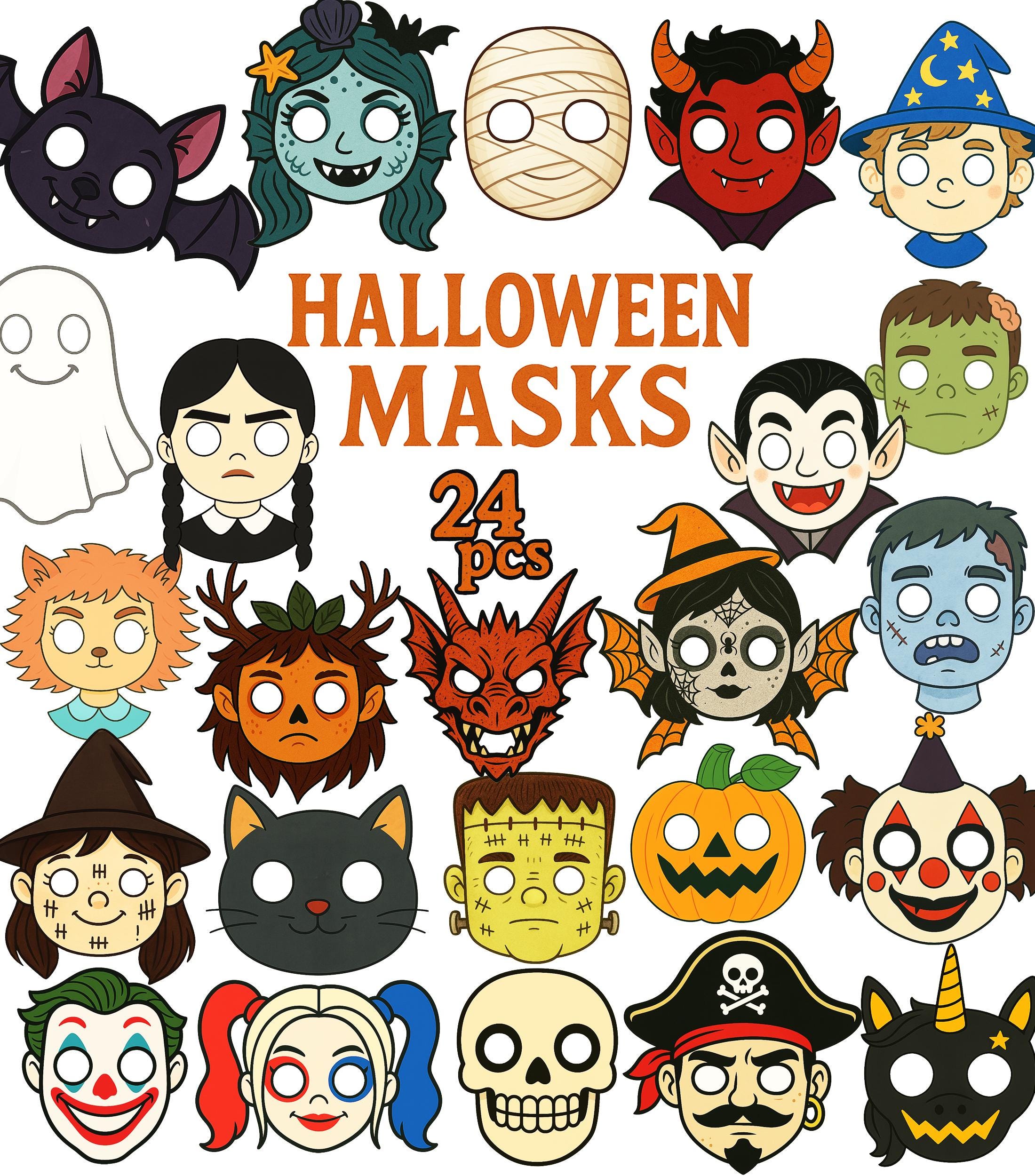 19 Paper Halloween Masks for a Simple and Fun Costume 5 Printable Halloween Masks for Kids: 24 Designs - Pumpkin, Witch, Bat…