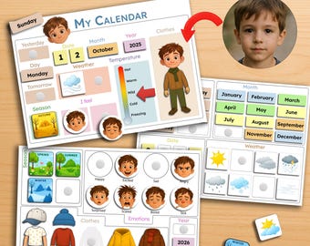 Personalisierter Kinder Tages-Kalender: Wetter, Jahreszeiten (Digitaler Download)