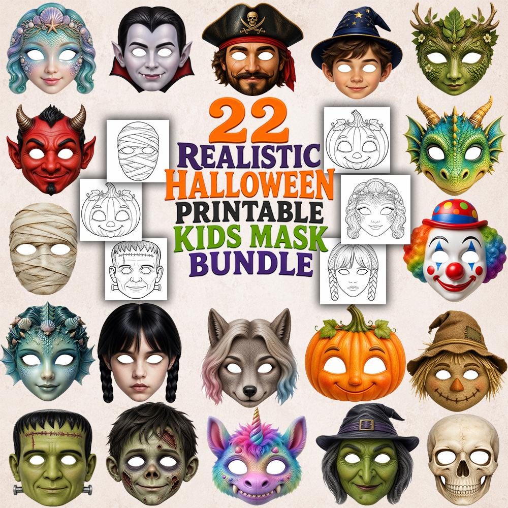 19 Paper Halloween Masks for a Simple and Fun Costume 6 22 Realistic Printable Halloween Masks for Kids Fun & Creative…