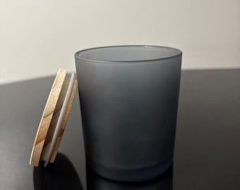 10 oz Frosted Glass Candle Jar with Wooden Lid -  Reusable Container