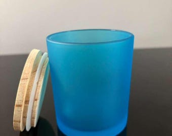 15 oz Frosted Glass Candle Jar with Wooden Lid: Reusable Container Candle