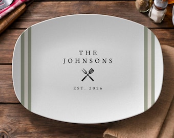 Custom Family Grill Plate Dad Grilling Platter Gift Personalized BBQ Tray for Him Grandpa Grilling Plate Wedding Gifts Housewarming Present