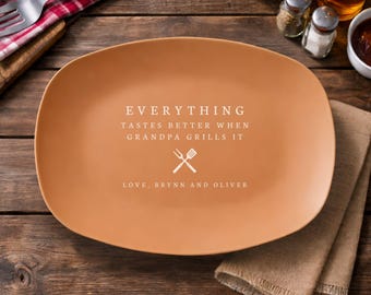Grandpa Grill Plate Custom Papa Grilling Platter Gift Personalized BBQ Tray for Grandpas Grilling Plate Father's Day Gifts from Grandkids