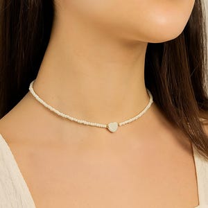 Dainty Beaded Necklace with Heart Charm Colorful Minimalist Jewelry Beach
