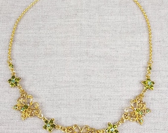 LCVM Victorian Revival Necklace | Gilded Butterflies, Emerald Rhinestones