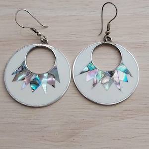 Vintage Alpaca Mexico Earrings - Dangle with Abalone Inlay