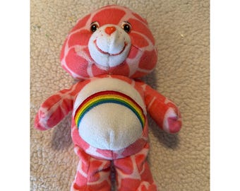 Orsetti del Cuore Cheer Bear, Orsetto Rosa con Stampa Giraffa, Peluche Arcobaleno 2005, Gioca con loro, Vintage
