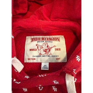 True Religion Mens Red Monogram Horseshoe All Over Print Pullover Hoodie Y2K image 4