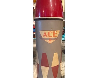 Termo vintage Ace de tamaño pinta con diseño de diamante y arlequín, estilo moderno de mediados de siglo.